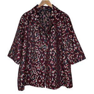 Maggie Barnes Double Button 3/4 Sleeve Jaquard Blazer Jacket Womens 1X Red Black